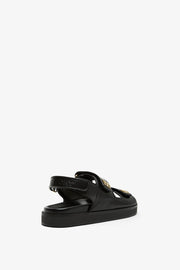 4G black strap flat sandals