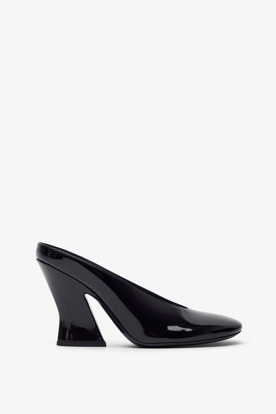 Sculpted heeled 95 black patent mules