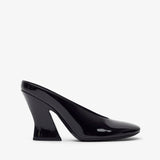 Black high-heeled shoe on a white background