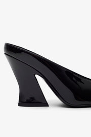 Sculpted heeled 95 black patent mules