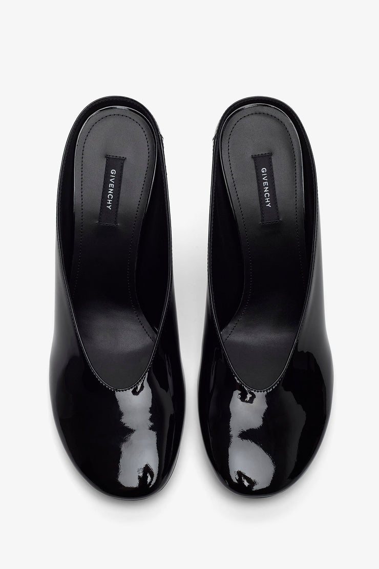 Sculpted heeled 95 black patent mules