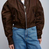 Brown zipped bomber jacket