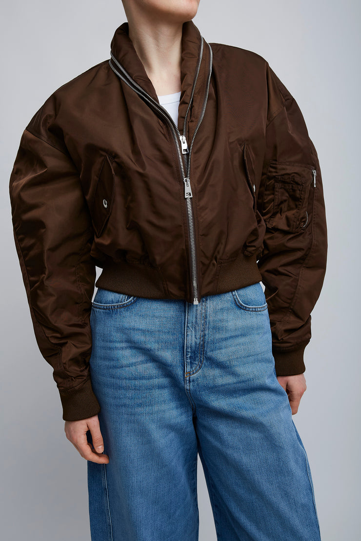 Brown zipped bomber jacket