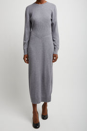 Long sleeves grey cashmere dress