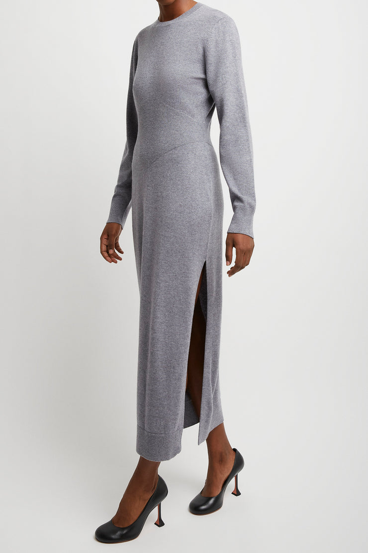 Long sleeves grey cashmere dress