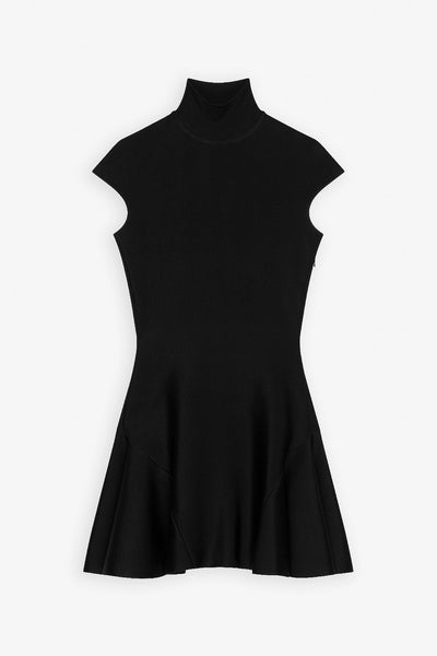 Short sleeve black flare dress