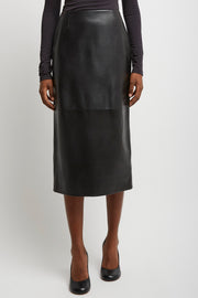 Pencil black leather skirt