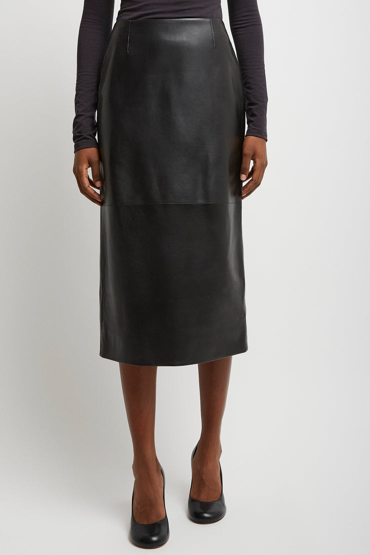 Pencil black leather skirt