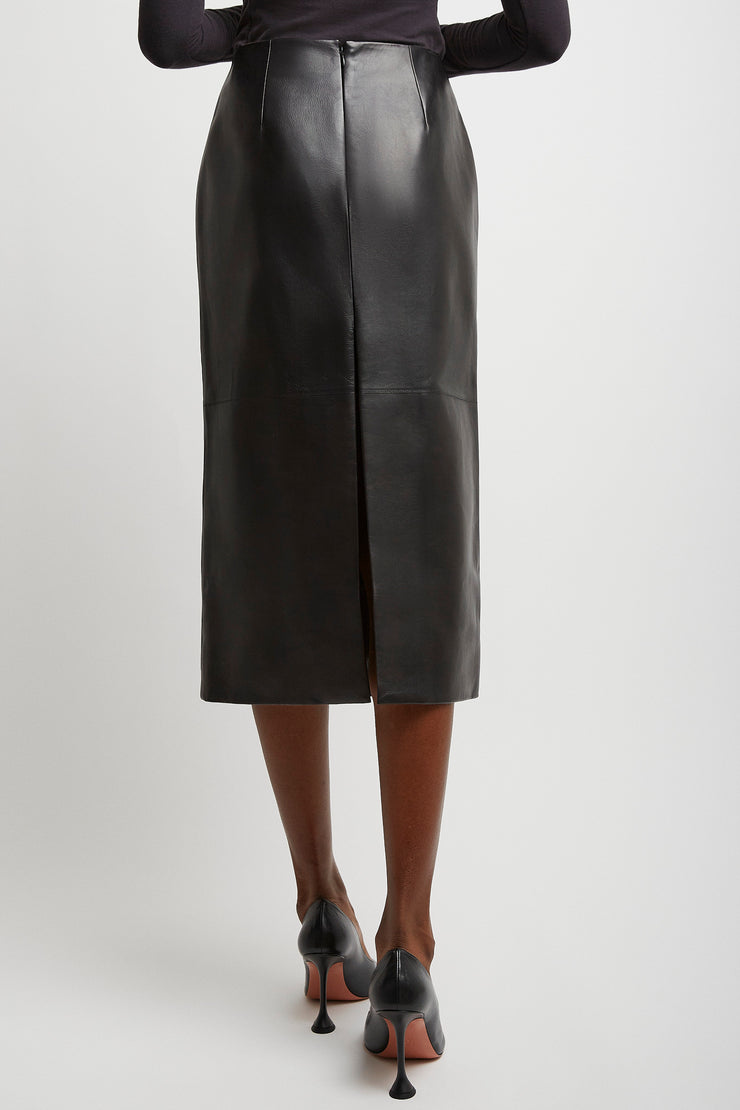 Pencil black leather skirt