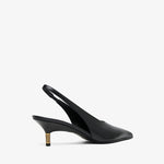 Black high-heeled shoe on a white background