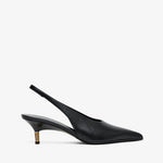 Black slingback heel on a white background