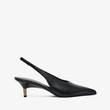 Black slingback heel on a white background