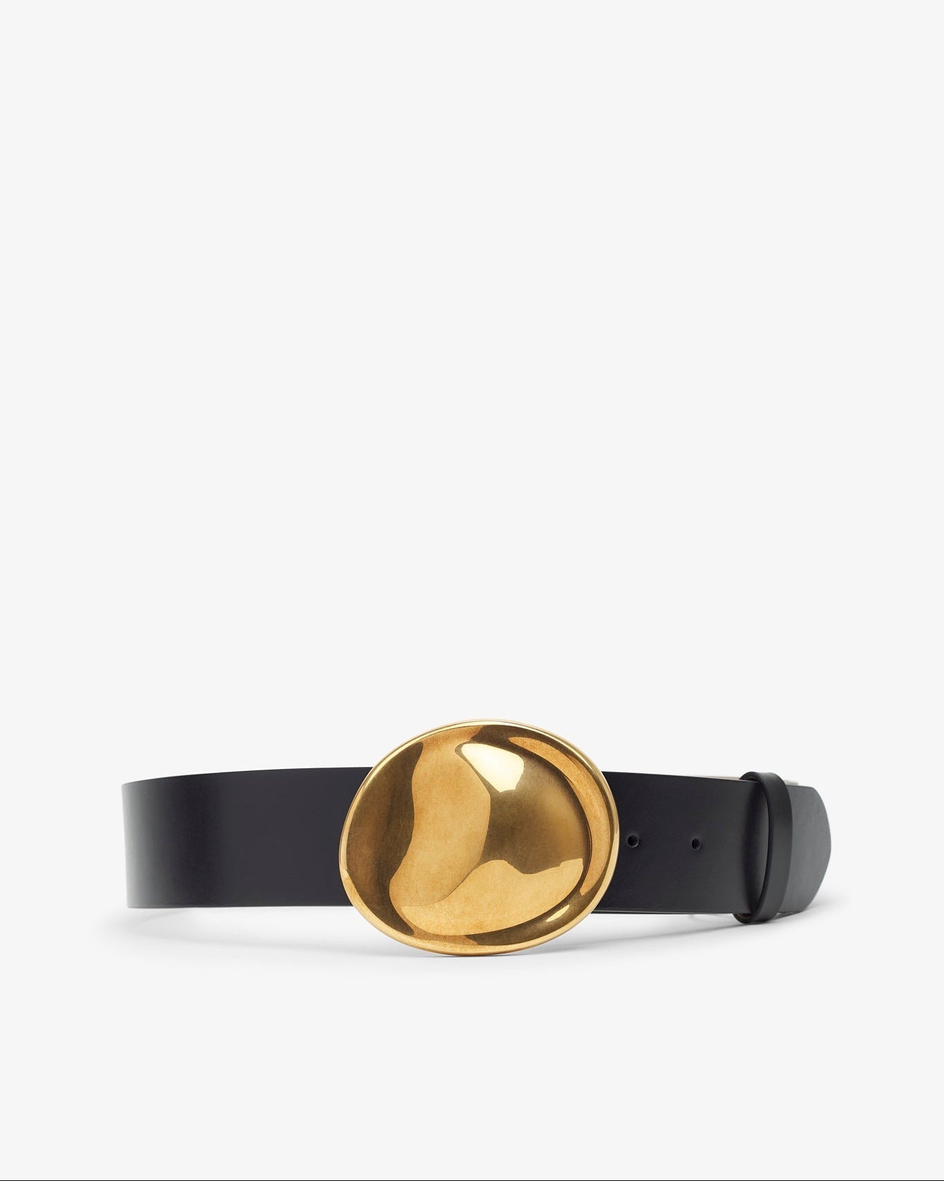 Black belt with a gold buckle on a white background