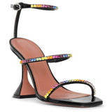 Gilda embellished patent black leather sandals