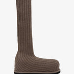 Brown ribbed knee-high sock on a white background