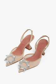 Begum70 beige mesh slingback pumps