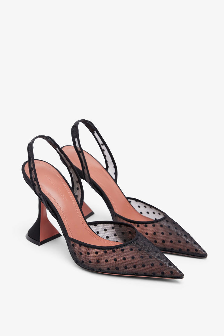 Holli 95 black polka dot lace slingbacks