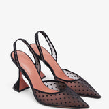 Holli 95 black polka dot lace slingbacks