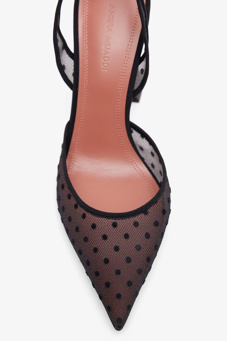 Holli 95 black polka dot lace slingbacks