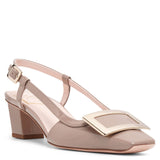 Belle Vivier 45 beige metal buckle slingbacks