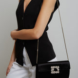 Flower black satin clutch