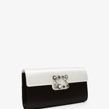 Flower black and white satin clutch