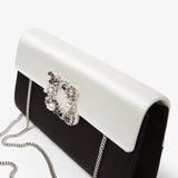 Flower black and white satin clutch