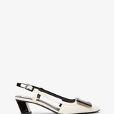 Belle Vivier 45 white and black sling pumps
