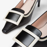 Viv canard 55 black and white slingbacks