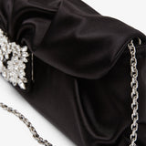 RV black satin clutch