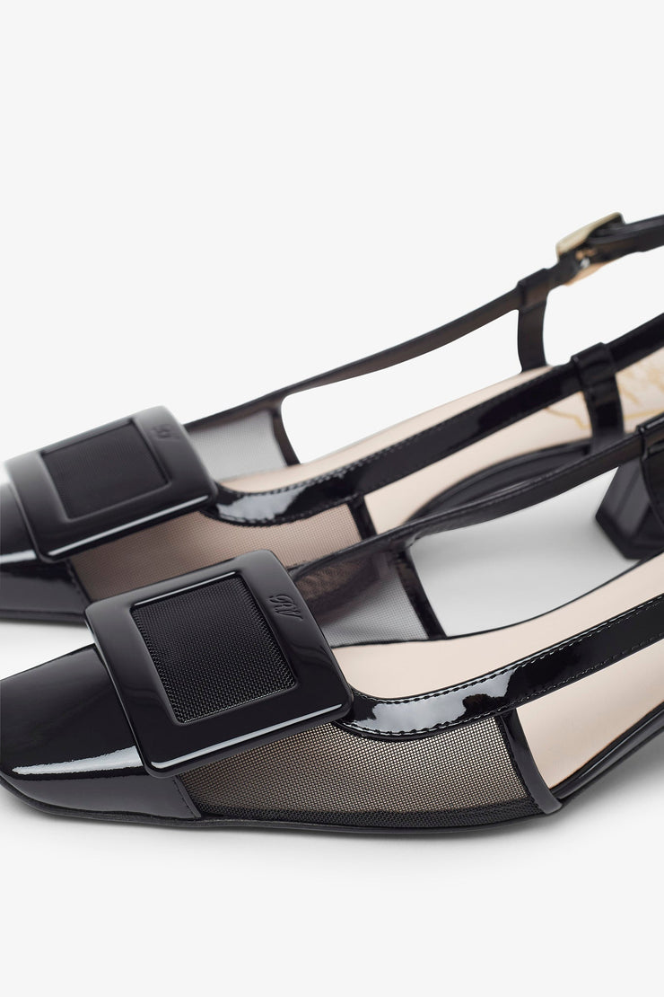 Belle Vivier 45 black mesh slingback pumps