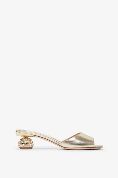 Embellished gold leather mules