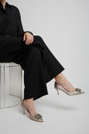 Flower 65 beige strass satin pumps