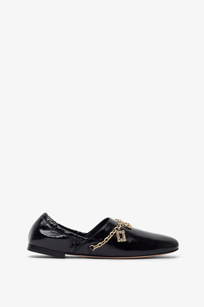 Roundytoe black with gold charm slippers