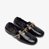 Roundytoe black with gold charm slippers