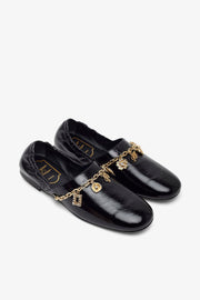 Roundytoe black with gold charm slippers