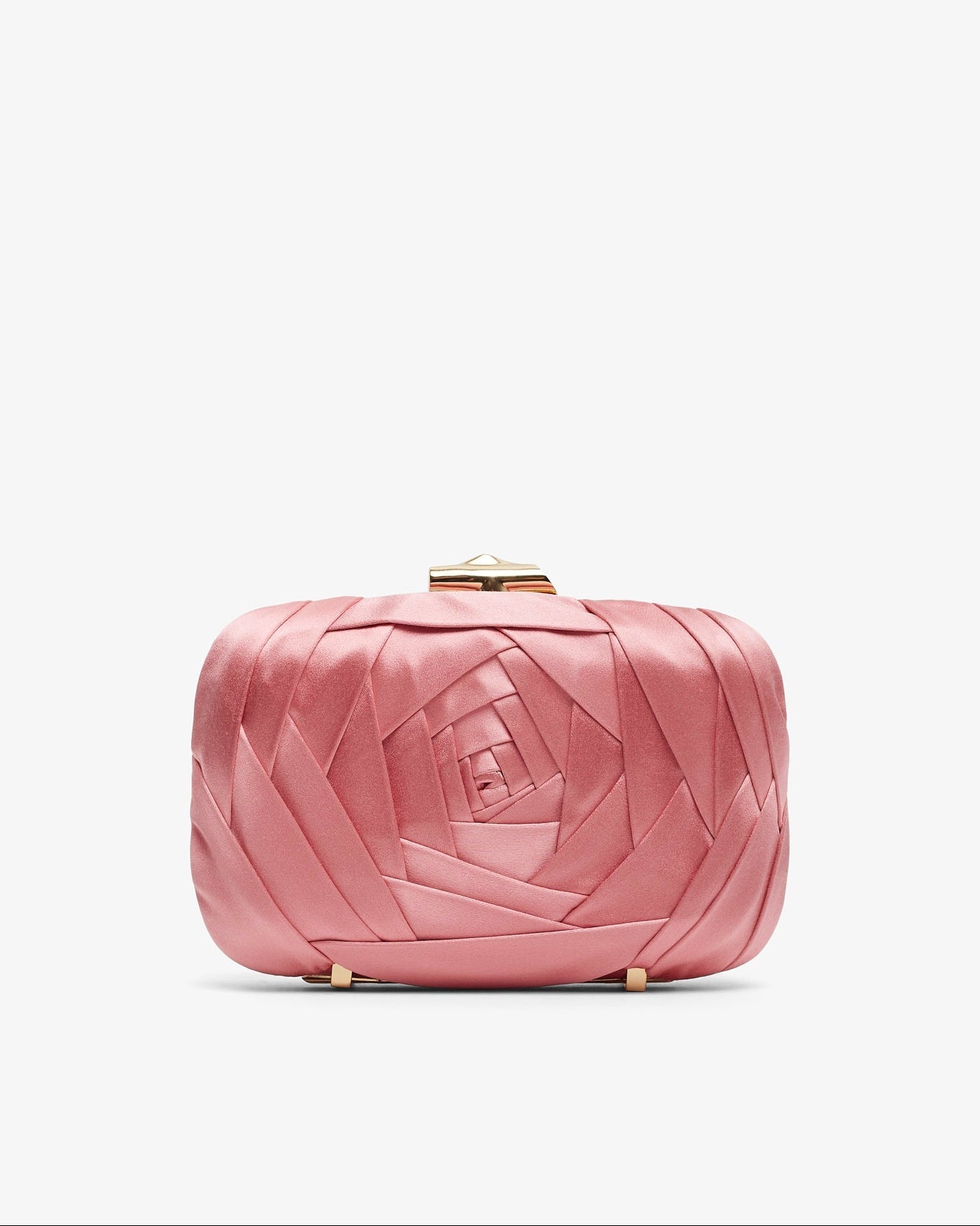 Pink quilted clutch bag on a white background