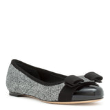 Varina quilted silver fabric black patent ballerinas
