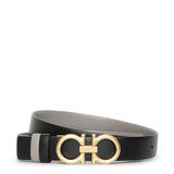 Reversable and adjustable grey black leather belt