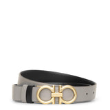Reversable and adjustable grey black leather belt