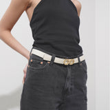 Grained leather cream and black belt