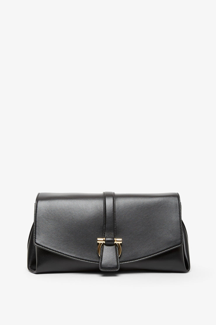 Front flap black crossbody bag