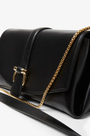 Front flap black crossbody bag