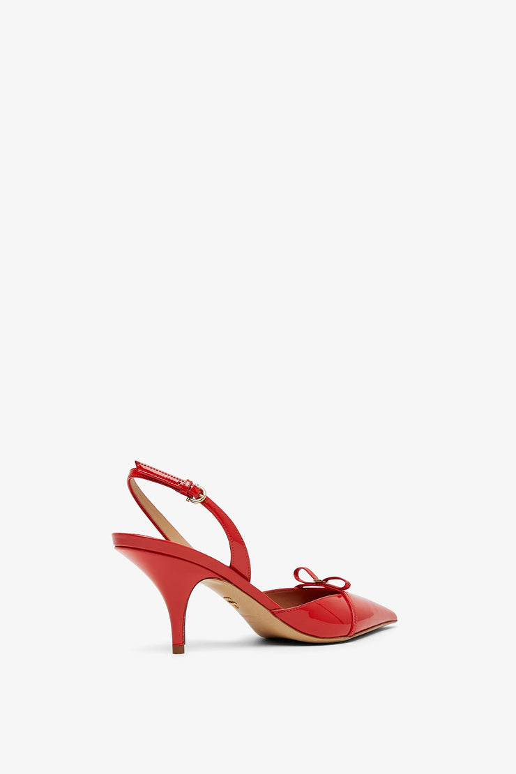 Mini bow red patent sling-back pumps