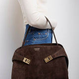 Hug medium brown suede shoulder bag