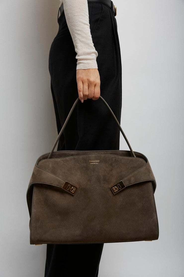 Hug medium brown suede shoulder bag
