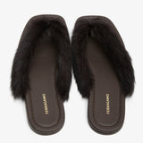 Loly black fur thong flat sandals