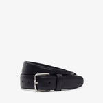 Black belt with a silver buckle on a white background