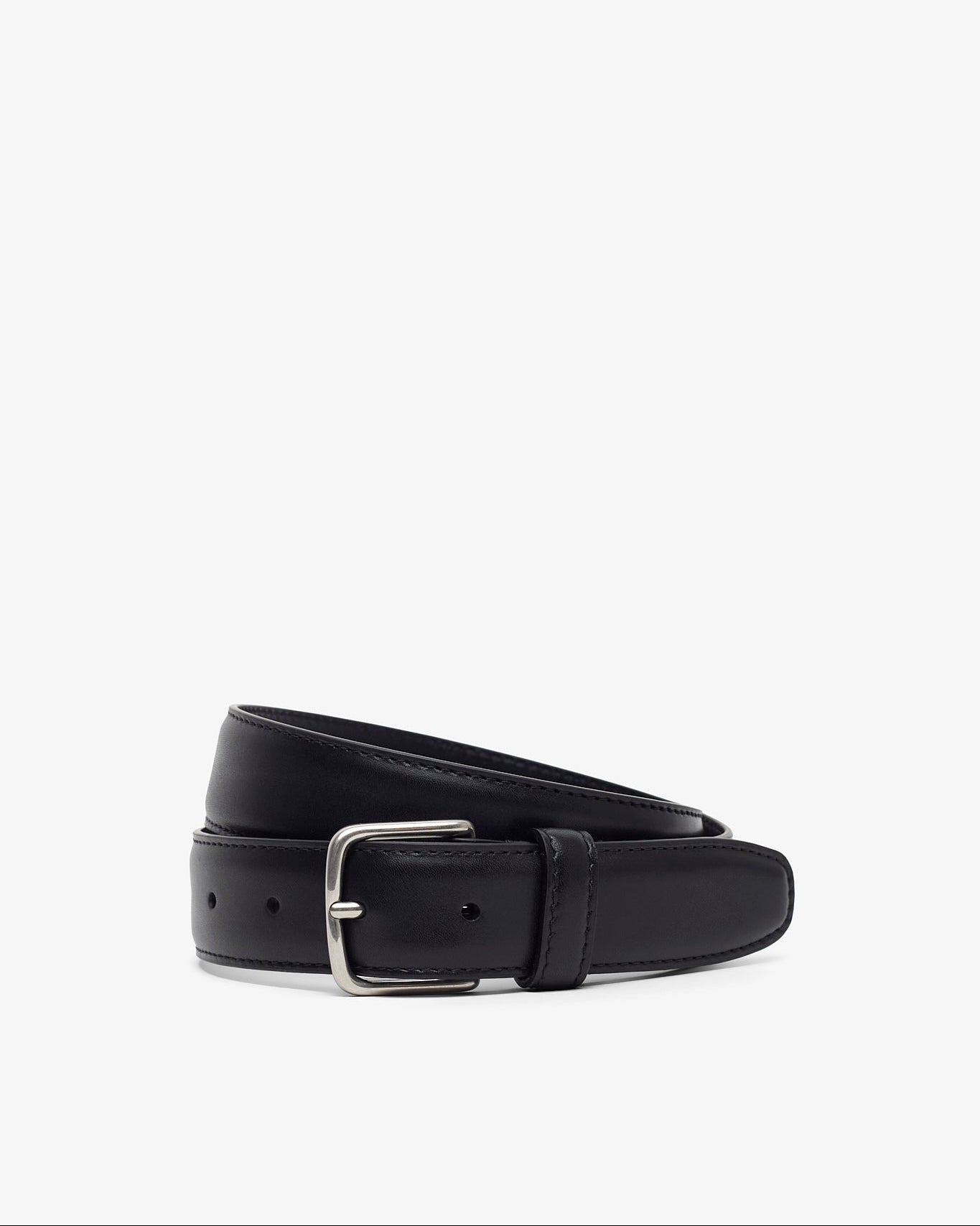 Black belt with a silver buckle on a white background