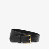 Black belt with a gold buckle on a white background